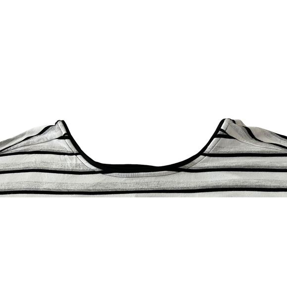 WHBM SHORT SLV, PULL-OVER, CREW NECK, TUNIC TOP, WOMENS, M, WHITE/BLACK STRIPES - Picture 2 of 11